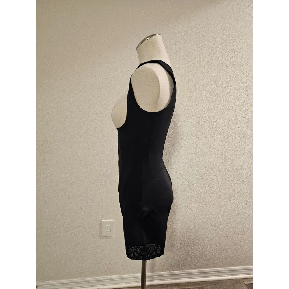 Medium Black Full Body Shapewear Bodysuit With Lace Trim